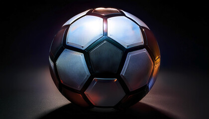 a modern soccer ball, isolated on a dark black