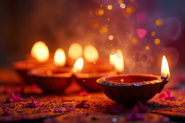 Glowing Diyas with Flames