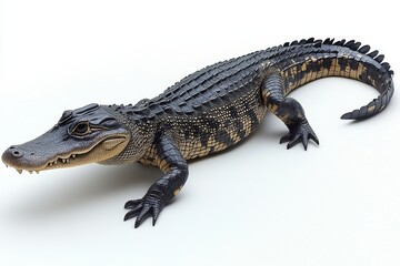 Naklejka premium Alligator in natural pose with textured scales on white background