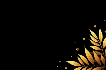 Minimalist gold tropical leaves on a black background, a flat-lay banner with copy space for a design template Generative AI