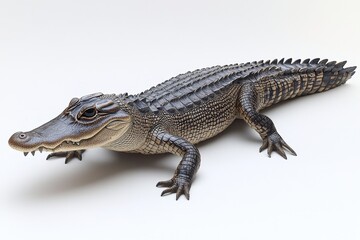Fototapeta premium Realistic alligator figurine on white background highlighting detailed craftsmanship