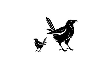 Crow on a white background logo raven template, black Silhouette