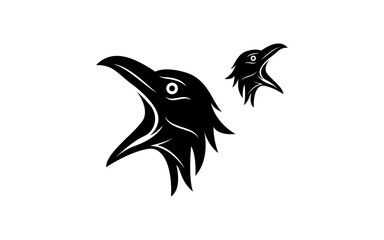 Crow on a white background logo raven template, black Silhouette