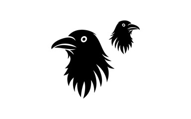 Crow on a white background logo raven template, black Silhouette