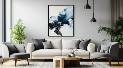 Stylish living room with modern furniture and contemporary artwork.
