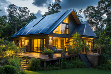 Obraz premium Eco-Friendly Urban Cityscape with Solar Panels, Wind Turbines, and Green Landscape Showcasing Renewable Energy and Sustainable Development