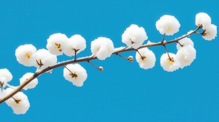 Blossoming cotton branch clear blue sky