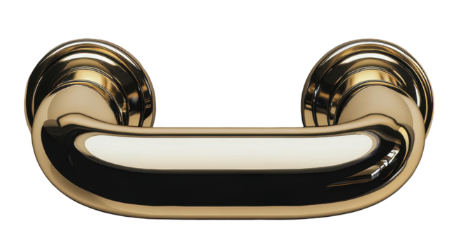 Elegant gold grab bar with a polished finish on transparent background, ideal for bathroom or interior designs.