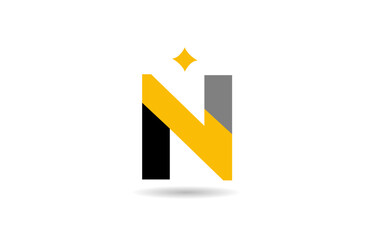 N letter alphabet logo icon design with yellow star and black colour for business and company