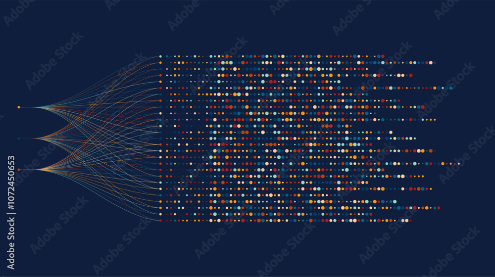 Poster Big data visualization. Social network, financial analysis of complex databases. Data mining. Vector technology background. Information analytics concept.