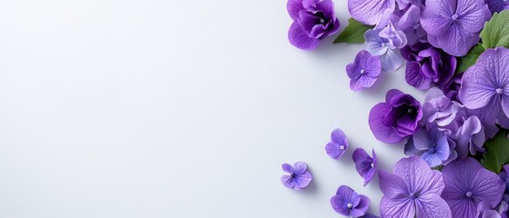 A bunch of purple flowers on a white surface