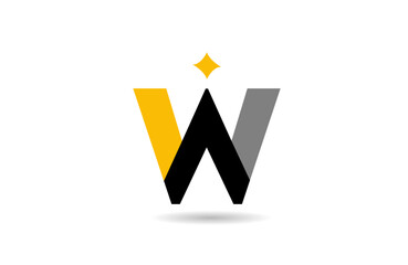 W letter alphabet logo icon design with yellow star and black colour for business and company