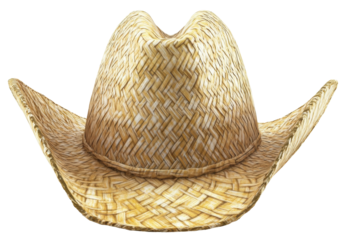 Wide-brimmed cowboy-style straw hat on transparent background, perfect for outdoor, summer, and western-themed scenes.