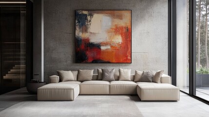 Stylish modern living room featuring a cozy sectional couch and contemporary artwork.