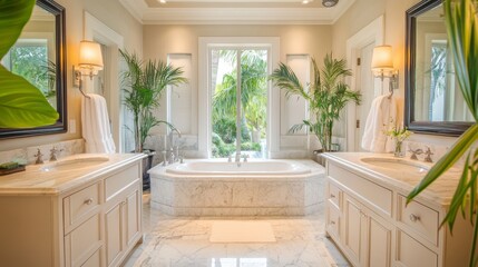 Luxury Spa Bathroom with Marble and Soaking Tub