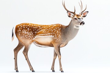 Obraz premium Majestic spotted deer in profile against white background