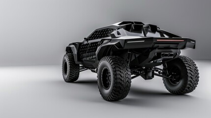 Concept car in black, built for high-speed transport. Powerful car with gold details, an extreme sport model.