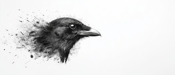  A black and white drawing of a crow's head