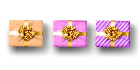 realistic 3D gift boxes isolated on the white background top view.birthday,christmas and other celebration concept gift boxes vector illustration.