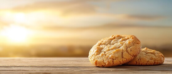 A couple of cookies sitting on top of a wooden table