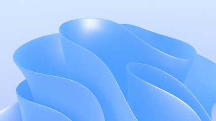 3D render of blue modern elegant abstract background with layered ribbon folds in light soft blue colors. Smooth organic wavy curves. Macro closeup of layered folded cloth. Flower shape quality  