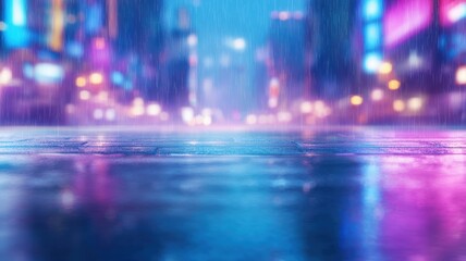 Reflective Basin in the Rain with Vibrant Colors and Mirror Effect Capturing the Essence of a City Night Under a Downpour Illuminated by Colorful Lights