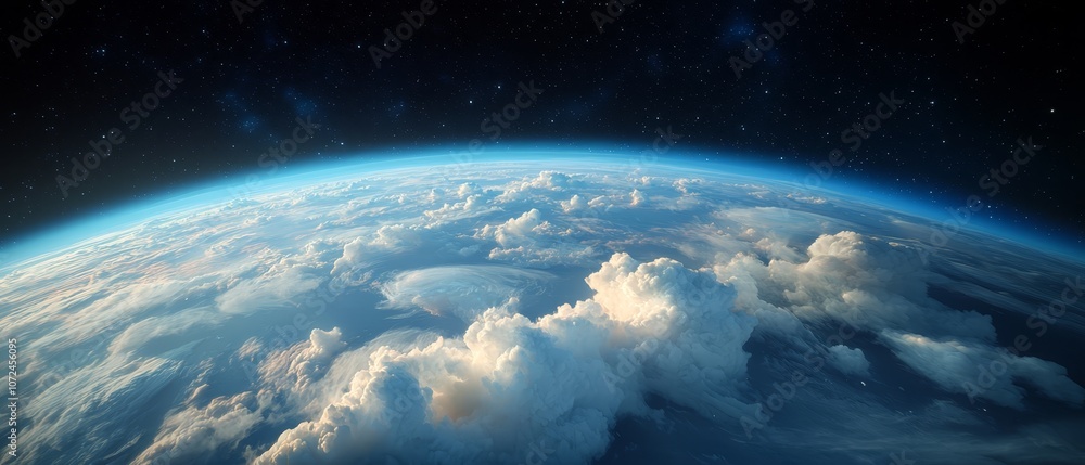 Wall mural a view of the earth from space with clouds and stars
