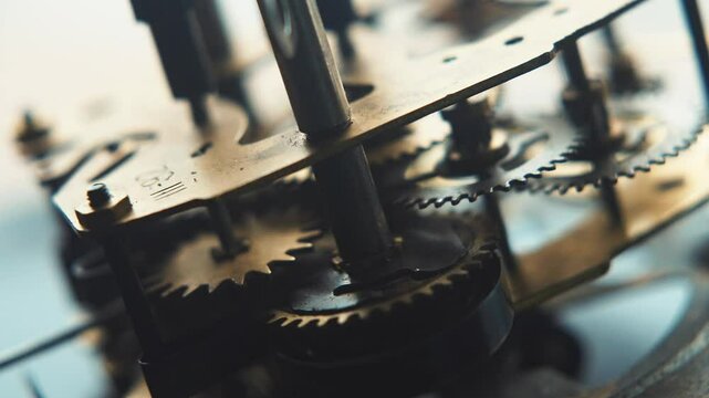 Close up of Clockwork alarm gears with ticking sound, ticking bomb mechanism
