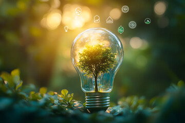 Eco-Friendly Urban Cityscape with Solar Panels, Wind Turbines, and Green Landscape Showcasing Renewable Energy and Sustainable Development