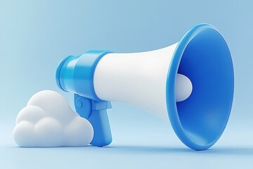 Blue Megaphone with Cloud on Background	
