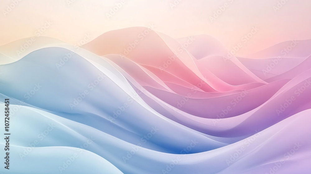 Poster soft flowing waves in pastel colors creating a dreamy abstract landscape with gentle curves and flui