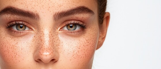 Fototapeta premium a close up of a woman's face with freckles