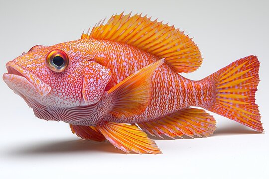 Vibrant orange fish with bold patterns and detailed scales in profile view