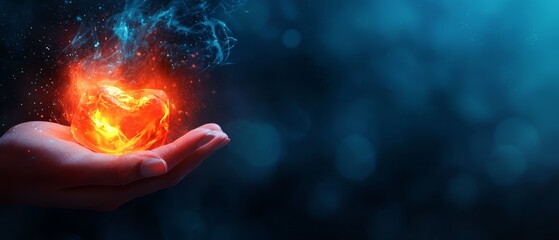 A person holding a burning heart in their hand