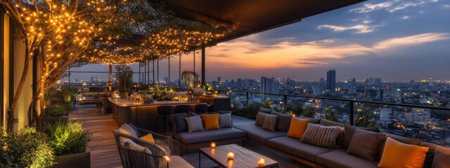 Modern Rooftop Garden Bar with City View