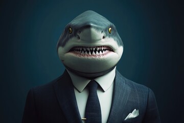 Formal Predator: A Sharp-Dressed Shark in a Blue Background