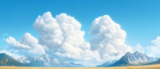 A field of grass with mountains in the background