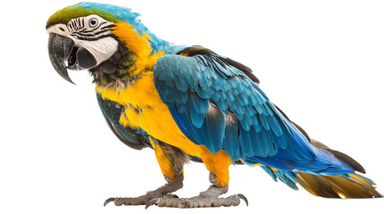 Fototapeta premium Beautiful bird blue and gold macaw parrot isolated on transparent background