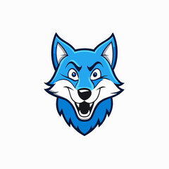 Blue wolf mascot logo on white background