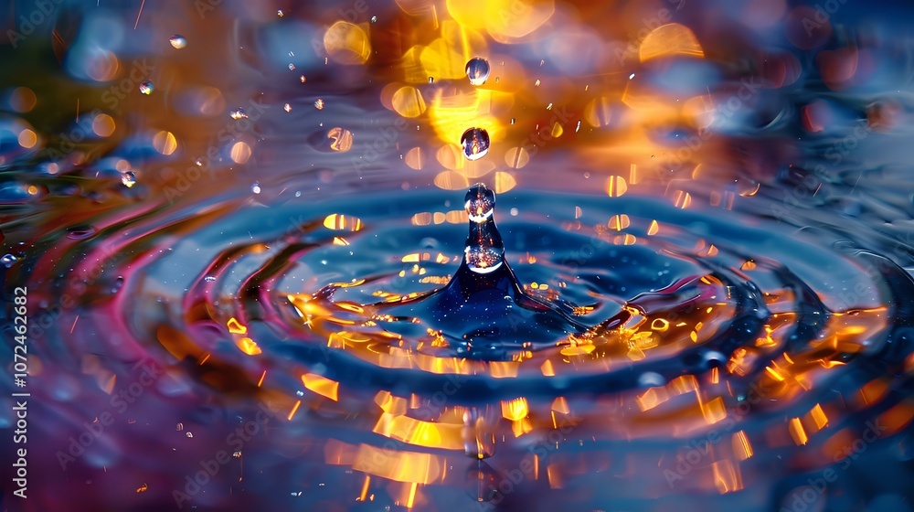 Aufkleber mesmerizing water drop splash creating concentric ripples captured in macro photography with vibrant