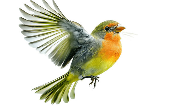 Bird with green wings Colorful little bird is flying Isolated on transparent background