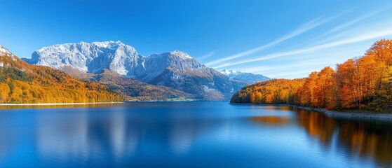 A large body of water surrounded by trees and mountains