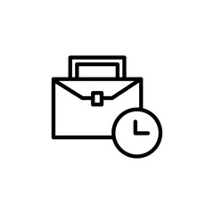 Briefcase with clock icon black and white vector outline sign