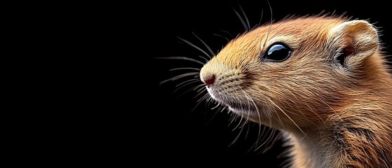 A close up of a small rodent on a black background