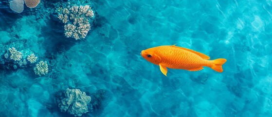 Fototapeta premium A large orange fish swimming in the ocean near a coral reef