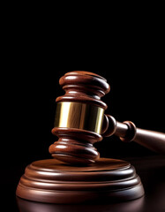 wooden gavel, isolated on a dark black