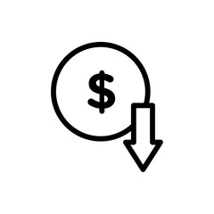 Cost reduction icon black and white vector outline sign