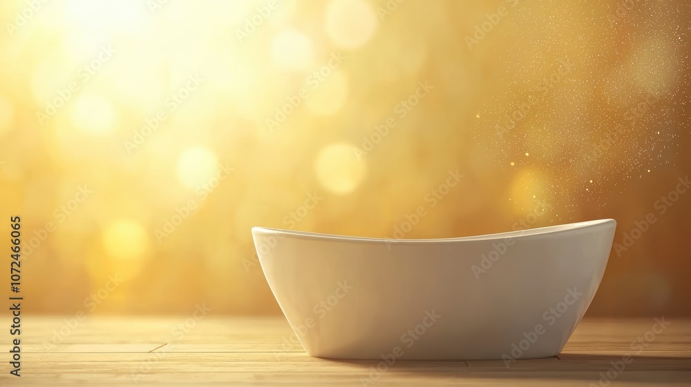 Poster luxurious and serene bathtub in a soft glowing atmosphere with sparkling background for a relaxing b