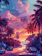 Miami, United States of America, vector illustration beautiful postcard