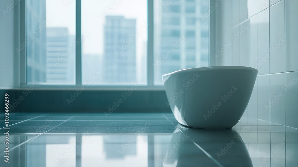 Aufkleber soft reflections of a clean bathtub on the edge with open space illuminated by natural light through